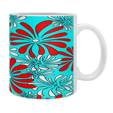 Madart Inc. Swirly Flower Aqua Red Coffee Mug
