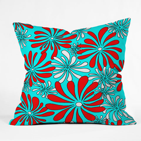 Madart Inc. Swirly Flower Aqua Red Outdoor Throw Pillow