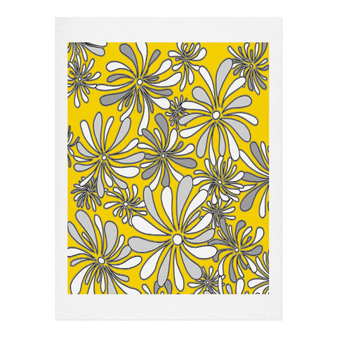 Madart Inc. Swirly Flower Gray And Yellow Art Print