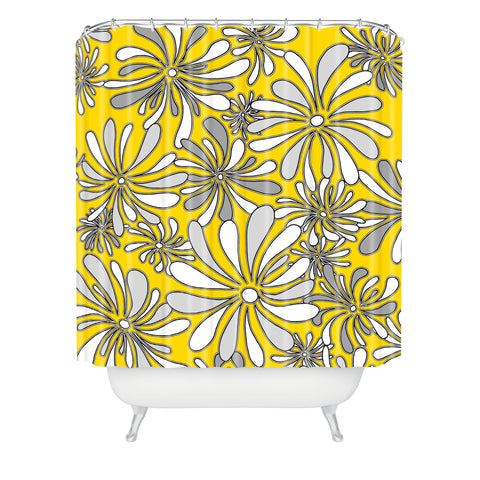 Madart Inc. Swirly Flower Gray And Yellow Shower Curtain