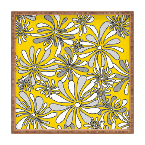 Madart Inc. Swirly Flower Gray And Yellow Square Tray