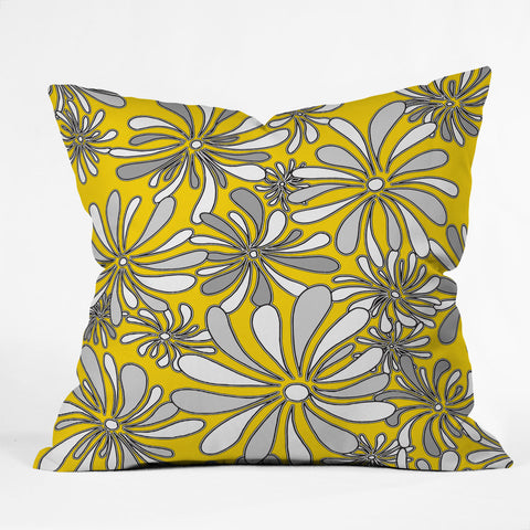 Madart Inc. Swirly Flower Gray And Yellow Throw Pillow