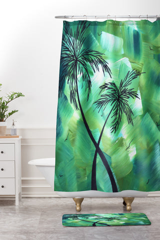 Madart Inc. Tropical Dance Palms Shower Curtain And Mat
