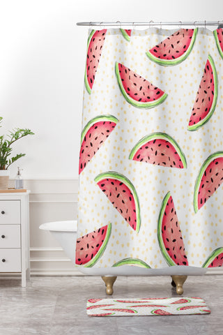Madart Inc. Tropical Fusion 18 Watermelon Shower Curtain And Mat