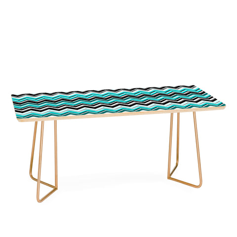 Madart Inc. Turquoise Black White Chevron Coffee Table