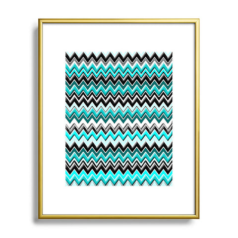 Madart Inc. Turquoise Black White Chevron Metal Framed Art Print