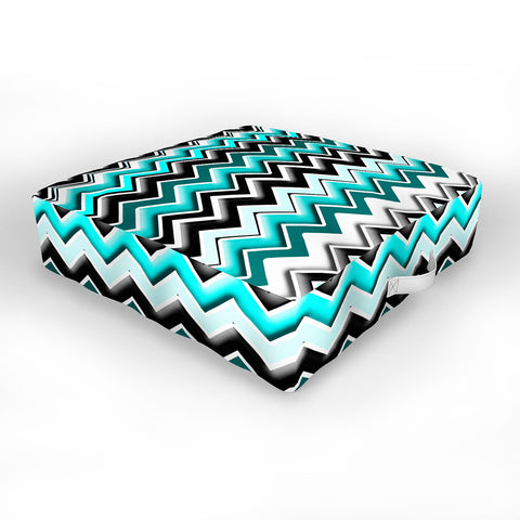 Madart Inc. Turquoise Black White Chevron Outdoor Floor Cushion