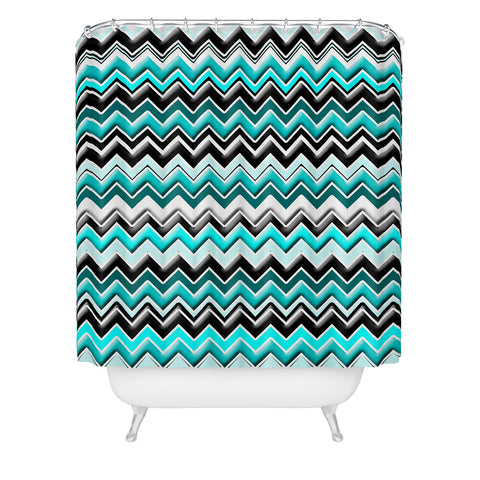 Madart Inc. Turquoise Black White Chevron Shower Curtain