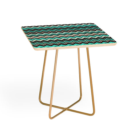 Madart Inc. Turquoise Black White Chevron Side Table