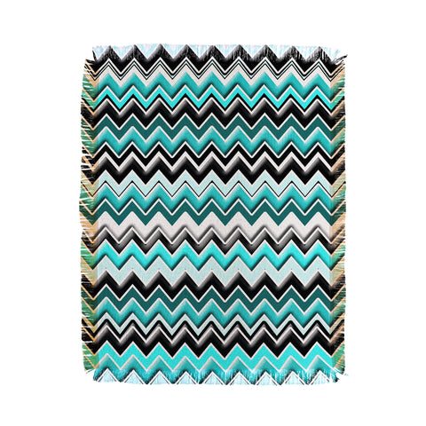 Madart Inc. Turquoise Black White Chevron Throw Blanket