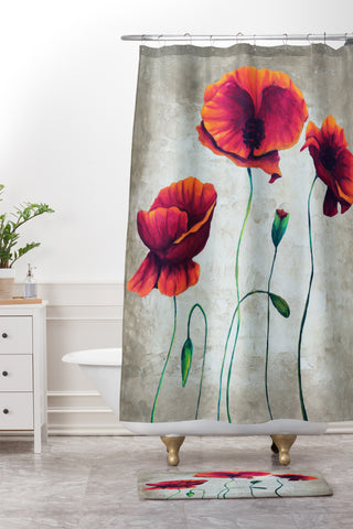 Madart Inc. Vibrant Poppies II Shower Curtain And Mat