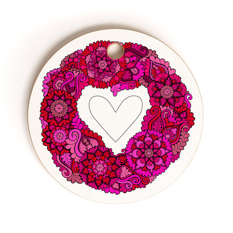 MadisonsDesigns Pink heart floral Mandala Cutting Board Round