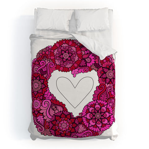 MadisonsDesigns Pink heart floral Mandala Duvet Cover