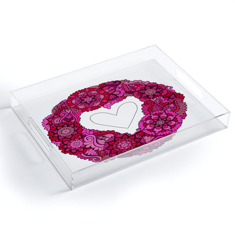 MadisonsDesigns Pink heart floral Mandala Acrylic Tray