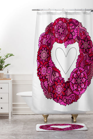 MadisonsDesigns Pink heart floral Mandala Shower Curtain And Mat