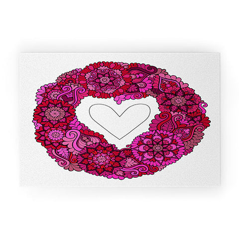 MadisonsDesigns Pink heart floral Mandala Welcome Mat