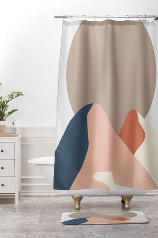 Mambo Art Studio Abstact Mountain Sun Shower Curtain And Mat