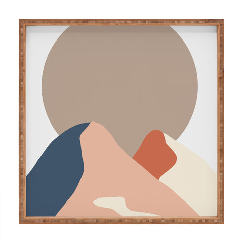 Mambo Art Studio Abstact Mountain Sun Square Tray