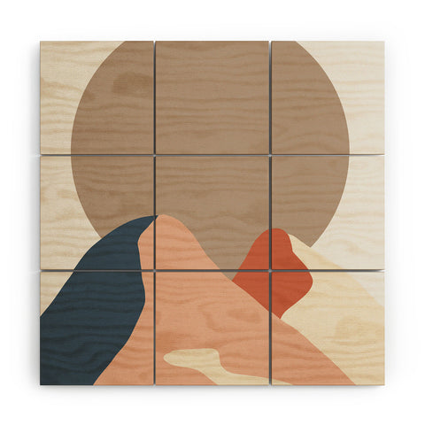 Mambo Art Studio Abstact Mountain Sun Wood Wall Mural