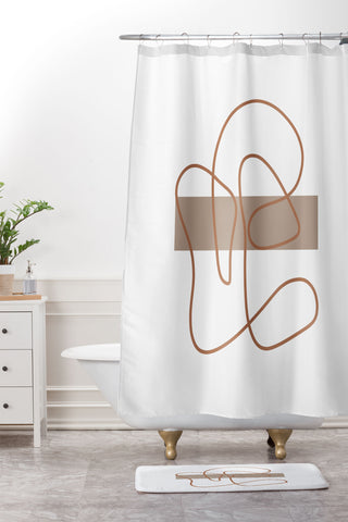 Mambo Art Studio Abstract Line Neutral Shower Curtain And Mat