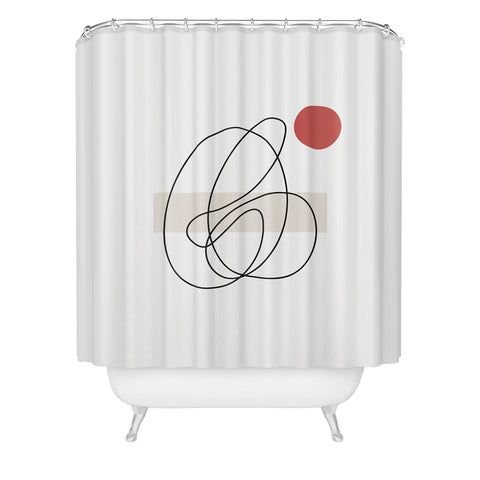 Mambo Art Studio Abstract Lines Red Dot Shower Curtain