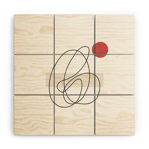 Mambo Art Studio Abstract Lines Red Dot Wood Wall Mural