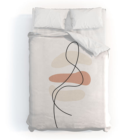 Mambo Art Studio Abstract Minimal Line Beige Duvet Cover