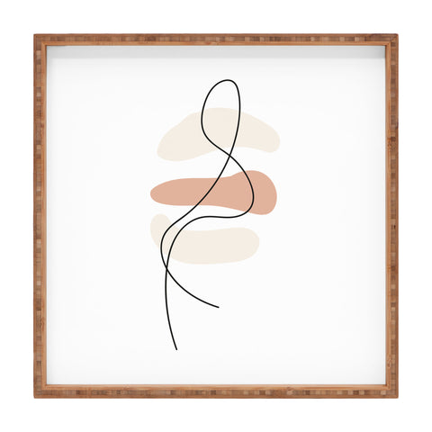 Mambo Art Studio Abstract Minimal Line Beige Square Tray