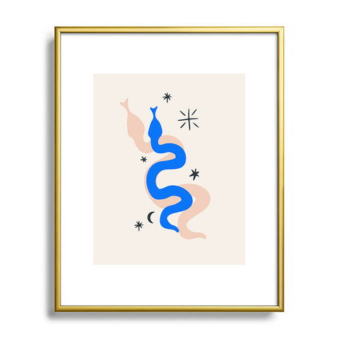 Mambo Art Studio Blue and Pink Snakes Metal Framed Art Print