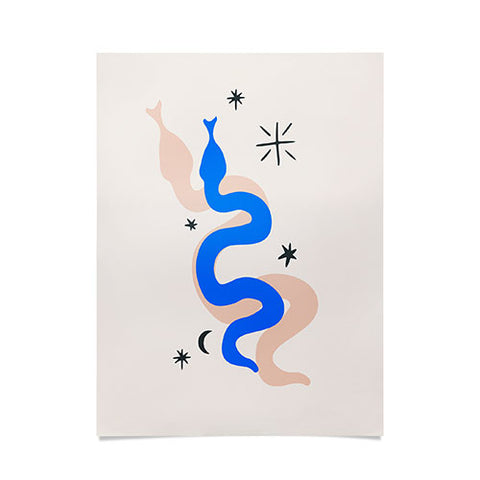 Mambo Art Studio Blue and Pink Snakes Poster