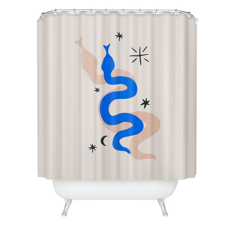 Mambo Art Studio Blue and Pink Snakes Shower Curtain