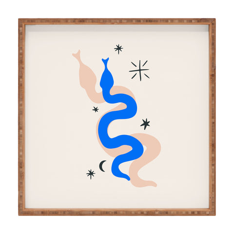 Mambo Art Studio Blue and Pink Snakes Square Tray