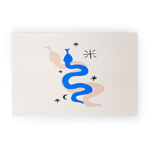 Mambo Art Studio Blue and Pink Snakes Welcome Mat