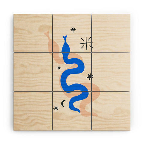 Mambo Art Studio Blue and Pink Snakes Wood Wall Mural