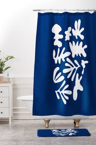 Mambo Art Studio Blue Cut Out Shower Curtain And Mat