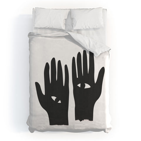 Mambo Art Studio Hands Eye Black Duvet Cover