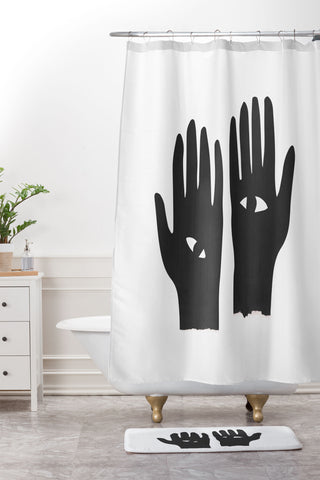 Mambo Art Studio Hands Eye Black Shower Curtain And Mat