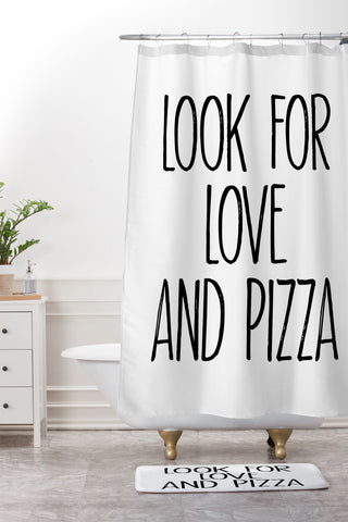 Mambo Art Studio Look for Love and Pizza Shower Curtain And Mat