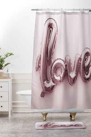 Mambo Art Studio Love Pink Balloon Shower Curtain And Mat