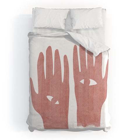 Mambo Art Studio Lucky Eye Hands Pink Duvet Cover