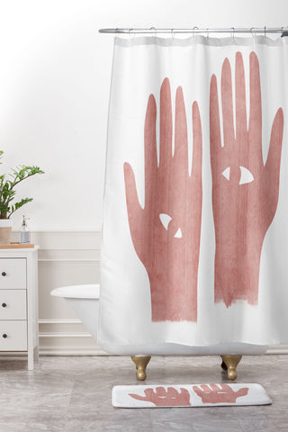Mambo Art Studio Lucky Eye Hands Pink Shower Curtain And Mat