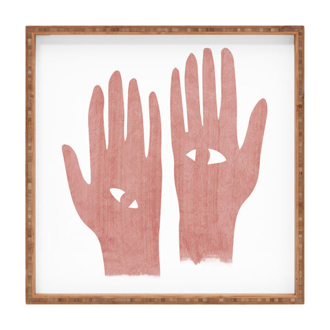 Mambo Art Studio Lucky Eye Hands Pink Square Tray