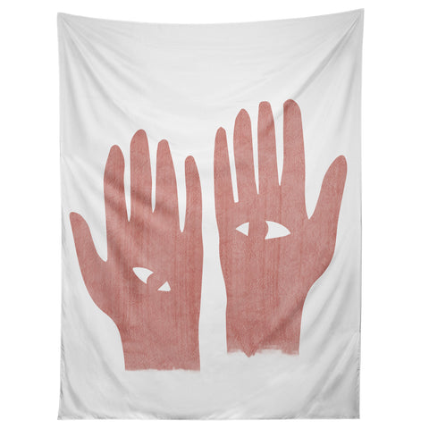 Mambo Art Studio Lucky Eye Hands Pink Tapestry