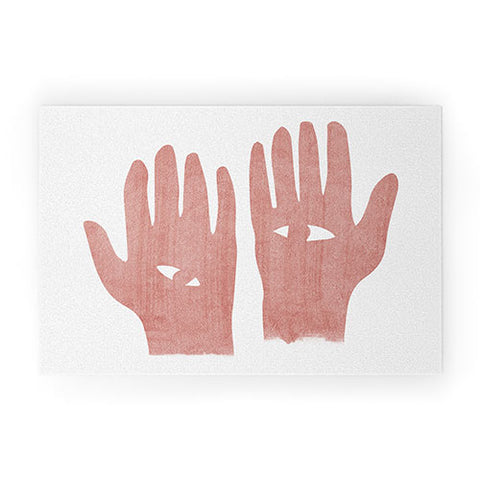 Mambo Art Studio Lucky Eye Hands Pink Welcome Mat