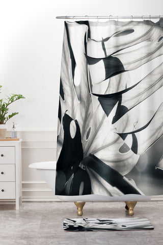Mambo Art Studio Monstera Monochrome Shower Curtain And Mat