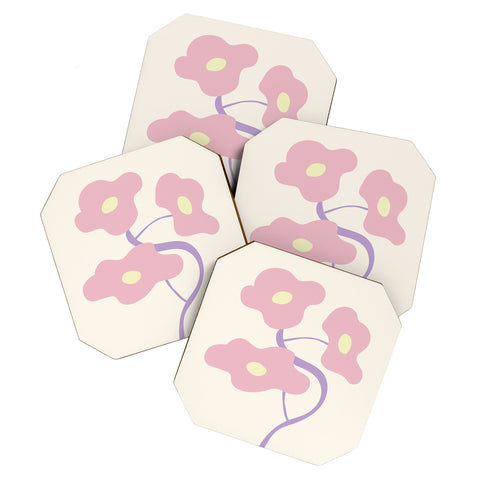 Mambo Art Studio Pastel Pink Bouquet Coaster Set