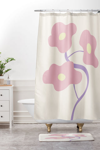 Mambo Art Studio Pastel Pink Bouquet Shower Curtain And Mat