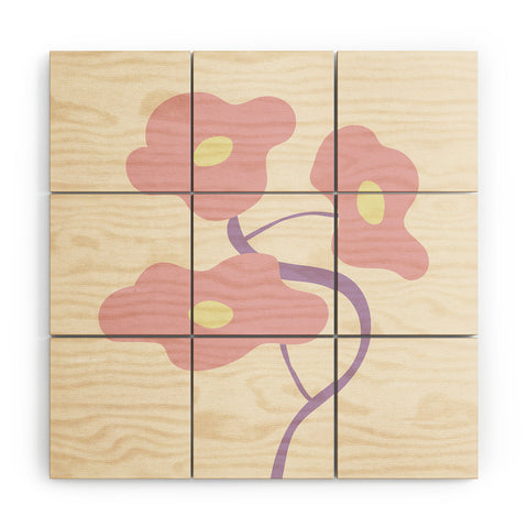 Mambo Art Studio Pastel Pink Bouquet Wood Wall Mural
