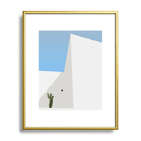 Mambo Art Studio Santorini Illustration Metal Framed Art Print