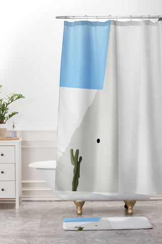 Mambo Art Studio Santorini Illustration Shower Curtain And Mat